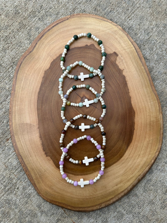 Crystal & Glass Cross Stretch Bracelet