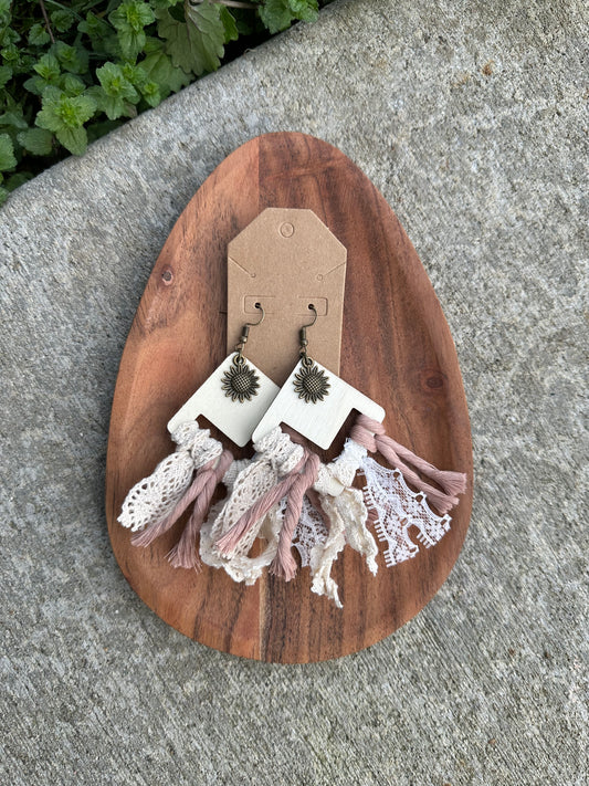 Boho Lace Sunflower Charm Earrings