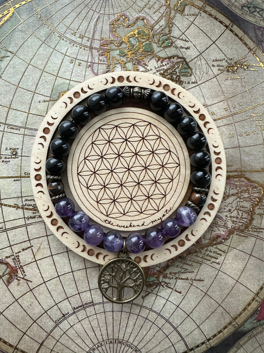 Gypsy Tree of Life Charm Stretch Bracelet (in Amethyst)
