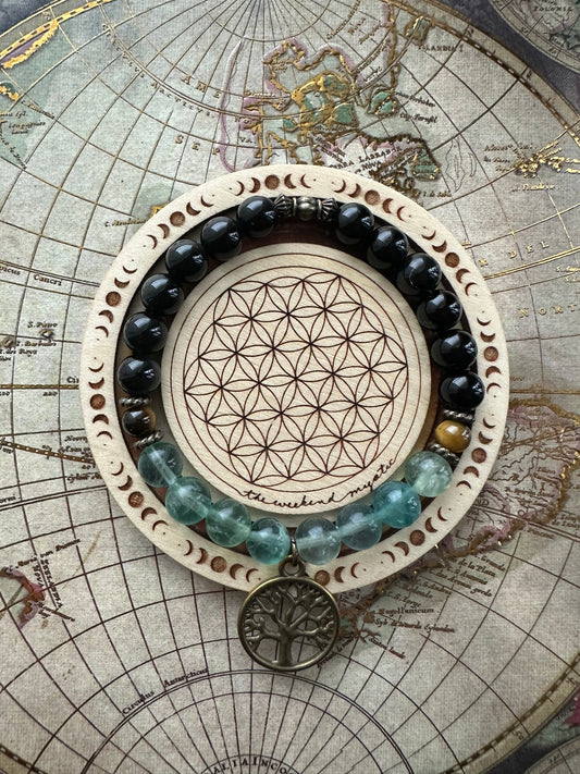 Gypsy Tree of Life Charm Stretch Bracelet (in Fluorite)