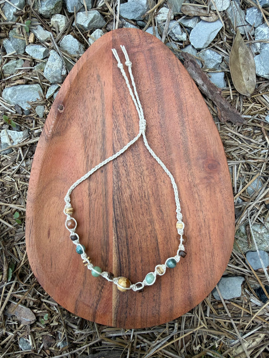 Picture Jasper Mixed Crystal Coconut Shell Hemp Anklet