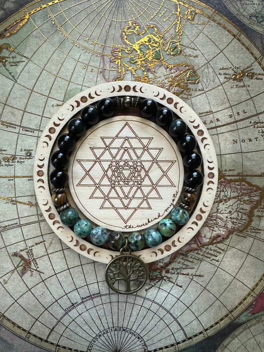 Gypsy Tree of Life Charm Stretch Bracelet- Original (in African Turquoise Jasper)