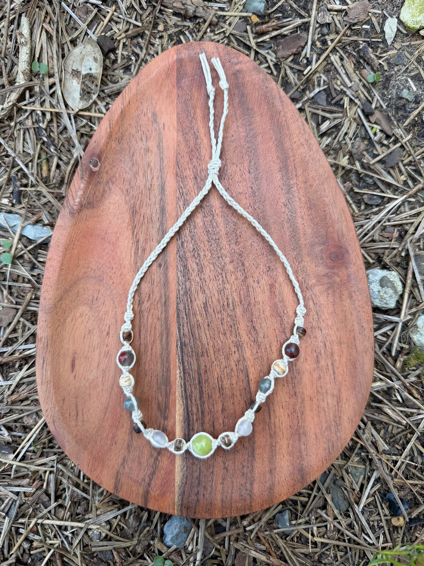 Green Jade Mixed Crystal Coconut Shell Hemp Anklet