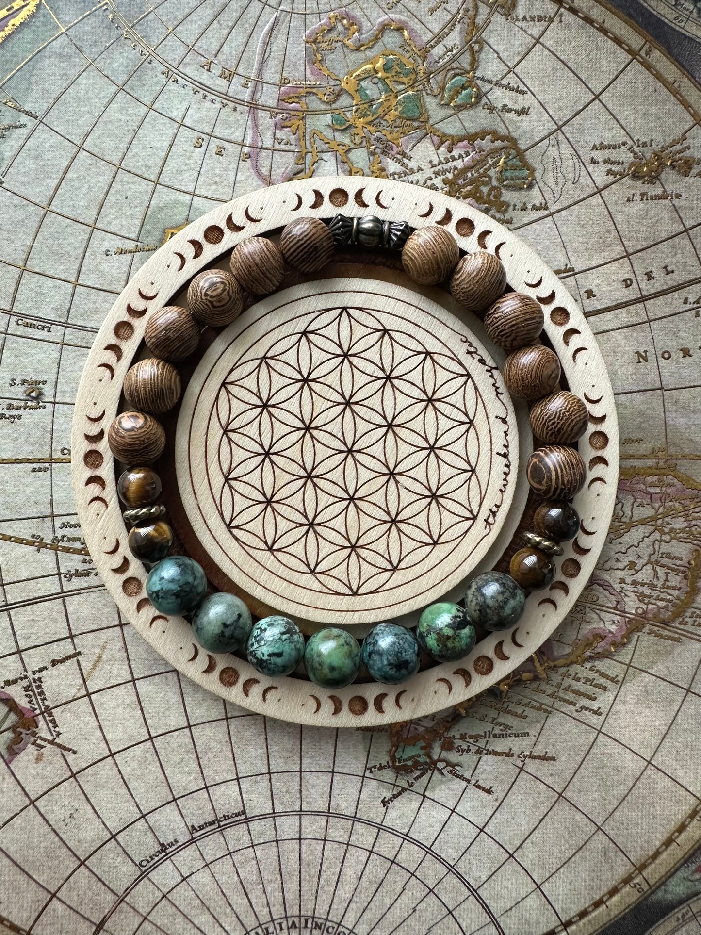 African Turqouise Jasper & Rose Wood Stretch Bracelet