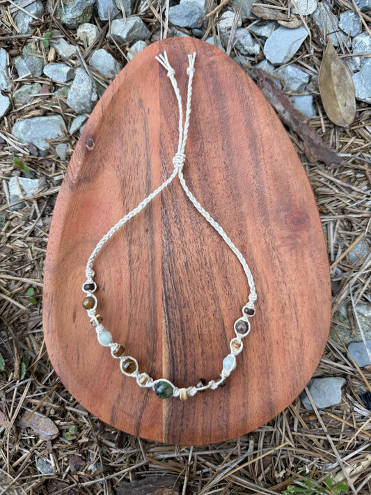 African Turquoise Jasper Mixed Crystal Coconut Shell Hemp Anklet