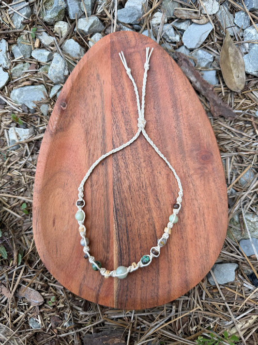 Amazonite Mixed Crystal Coconut Shell Hemp Anklet