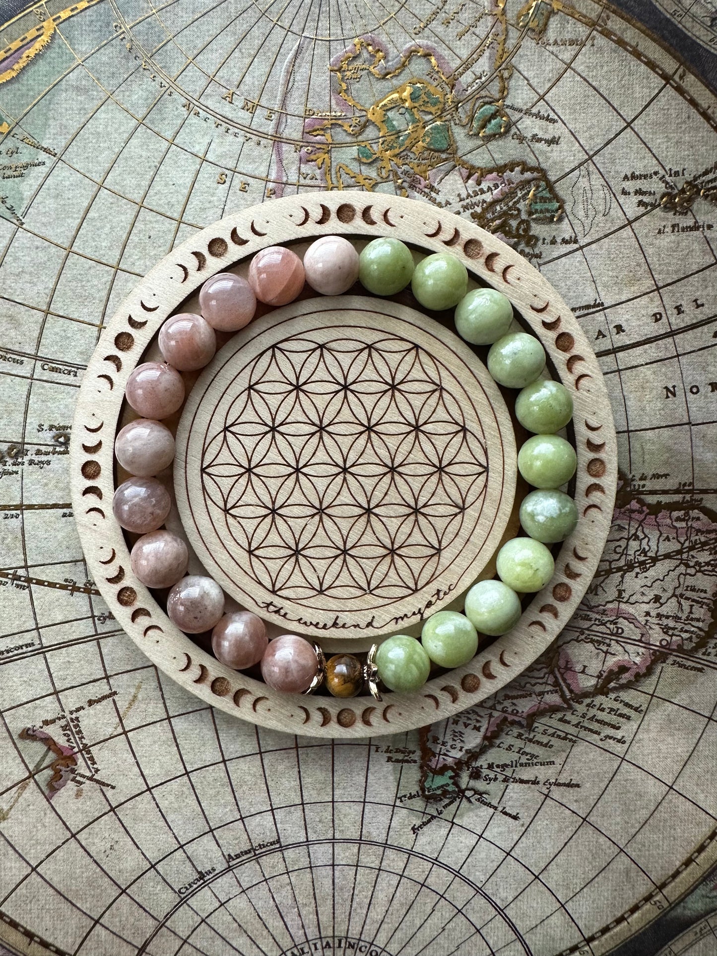 Sunstone Green Jade Split Stretch Bracelet