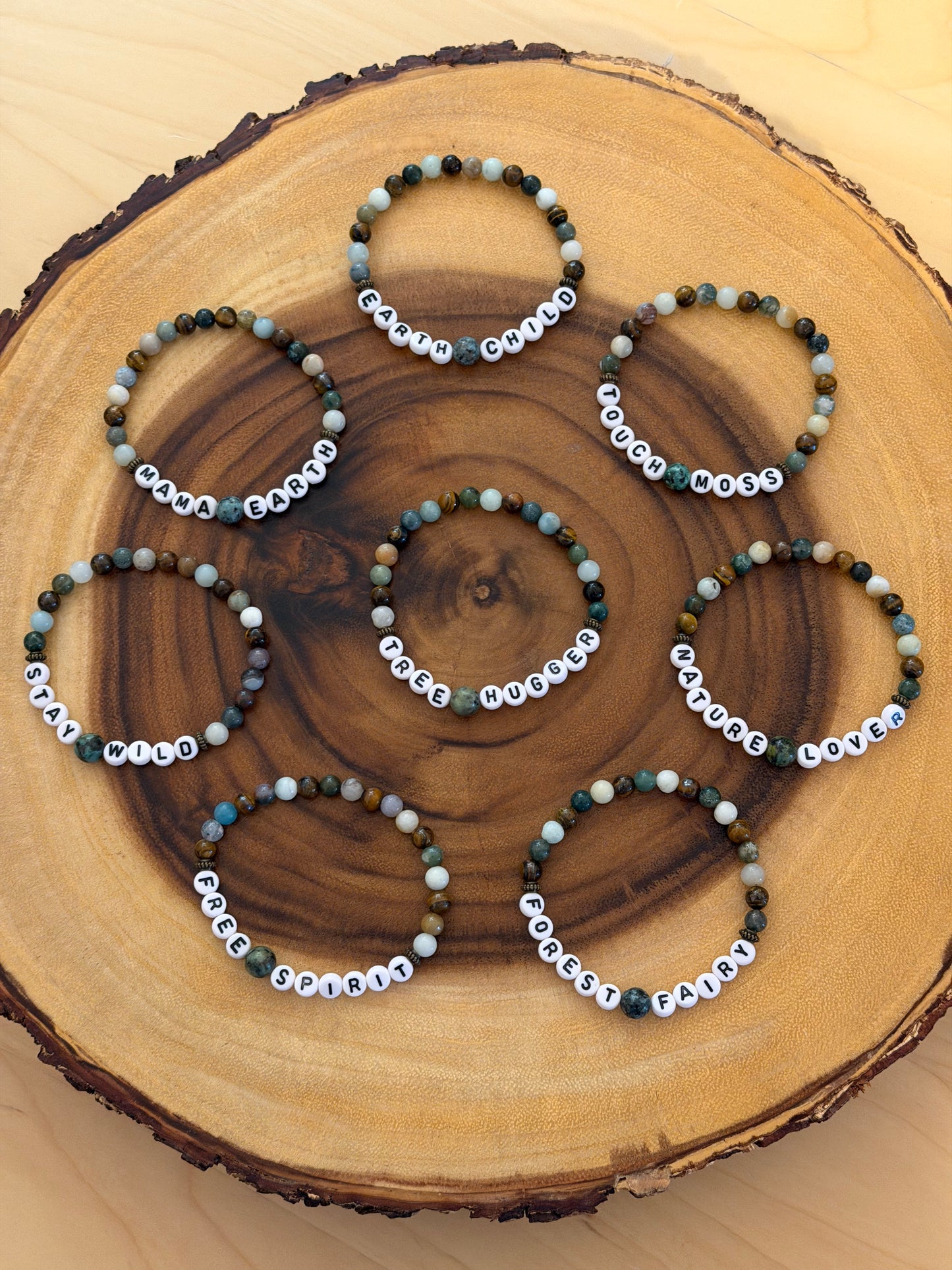 Nature-Inspired Letter Bead Stretch Bracelets (8 Options)