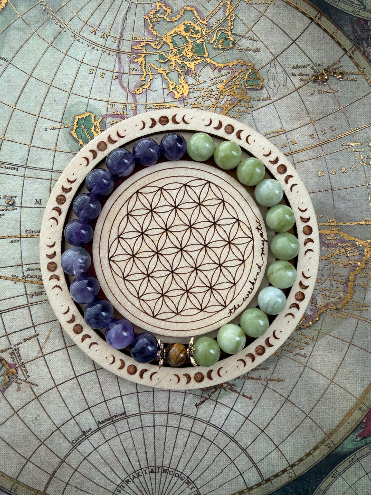Amethyst Green Jade Split Stretch Bracelet