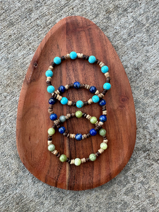 Coconut Shell Crystal Stretch Bracelet