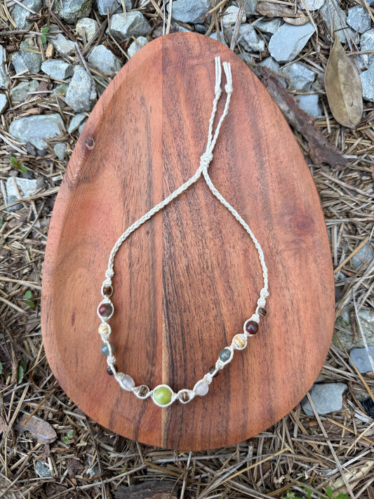 Green Jade Mixed Crystal Coconut Shell Hemp Anklet