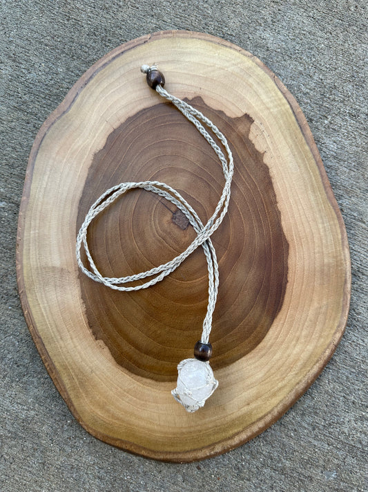 Interchangeable Hemp Macramé Crystal Necklace w/ Clear Quartz