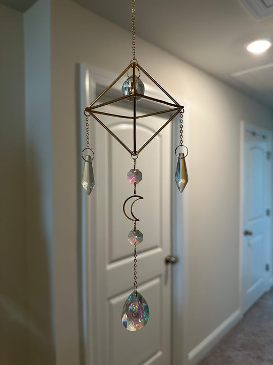 Double Pyramid Prism Crystal Moon Suncatcher