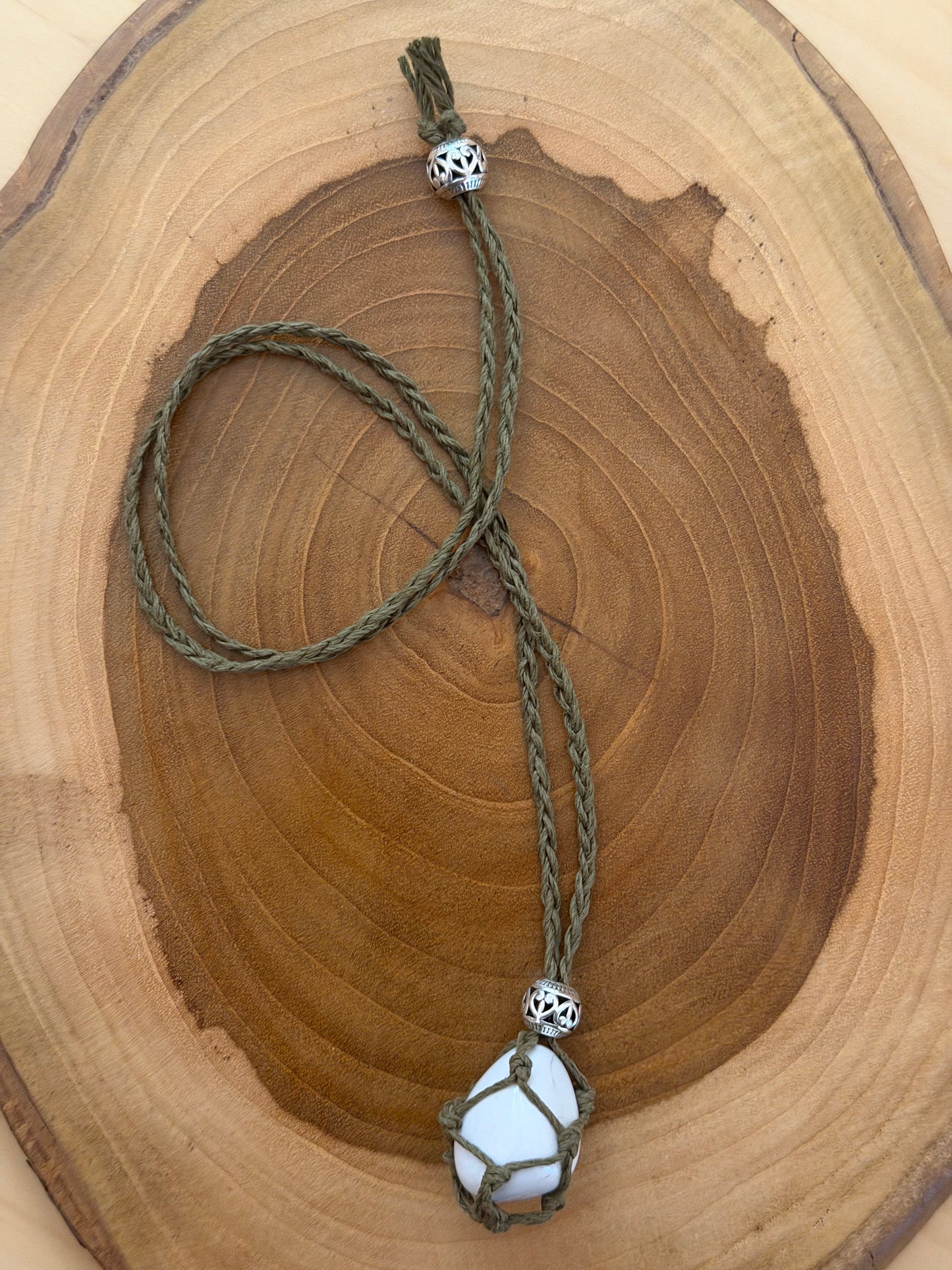 Interchangeable Hemp Crystal Necklace with White Turquoise Tumble