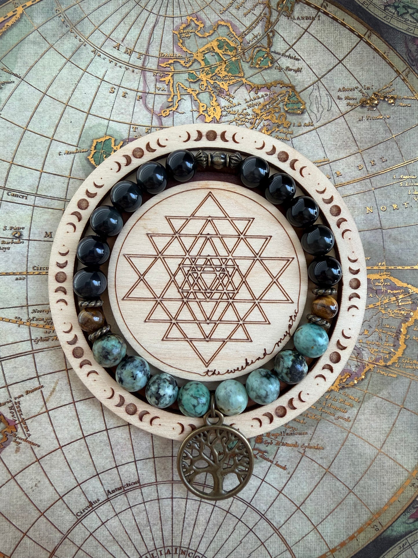 Gypsy Tree of Life Charm Stretch Bracelet- Original (in African Turquoise Jasper)