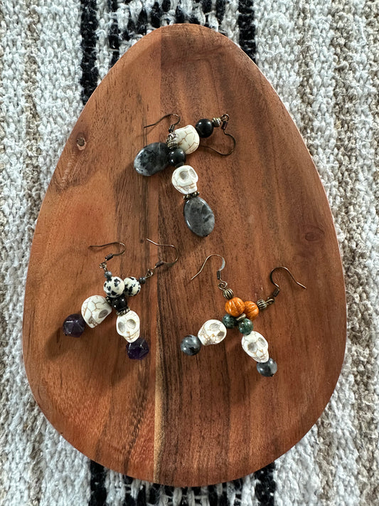 Spooky Skull Crystal Dangle Earrings