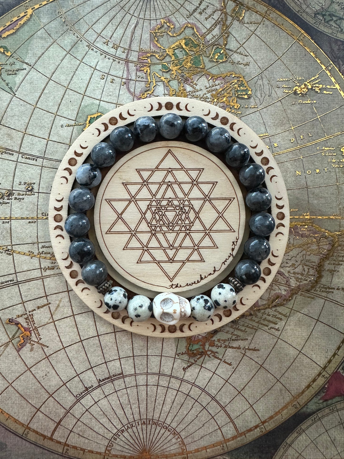 Larvikite Spooky Skull Stretch Bracelet