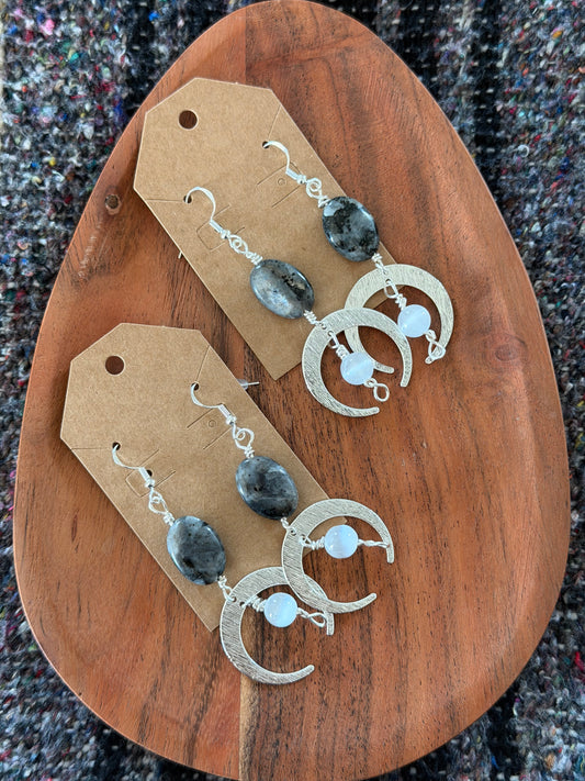 Moon Goddess Crescent Crystal Dangle Earrings