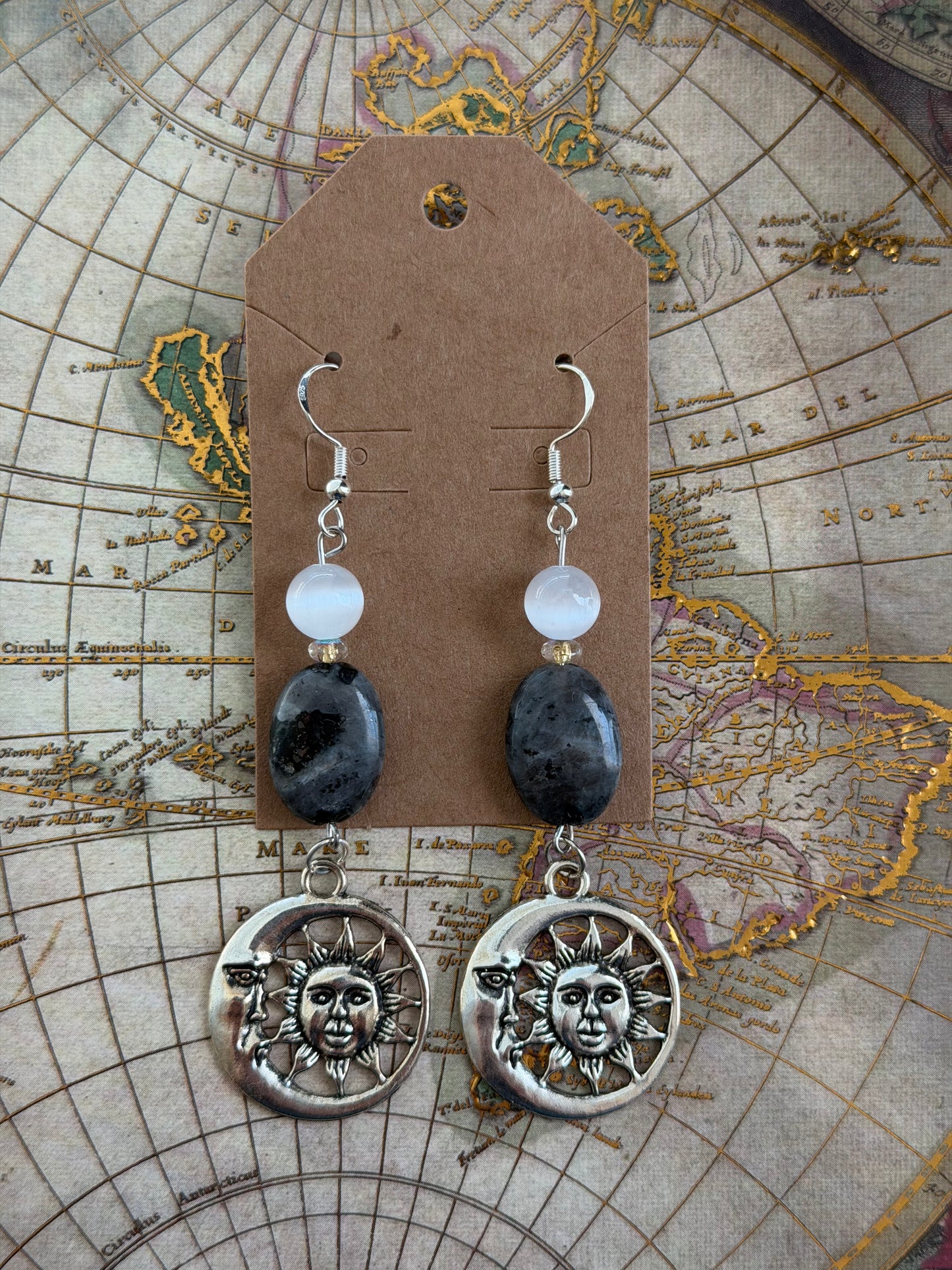 Mystical Sun Moon Crystal Dangle Earrings