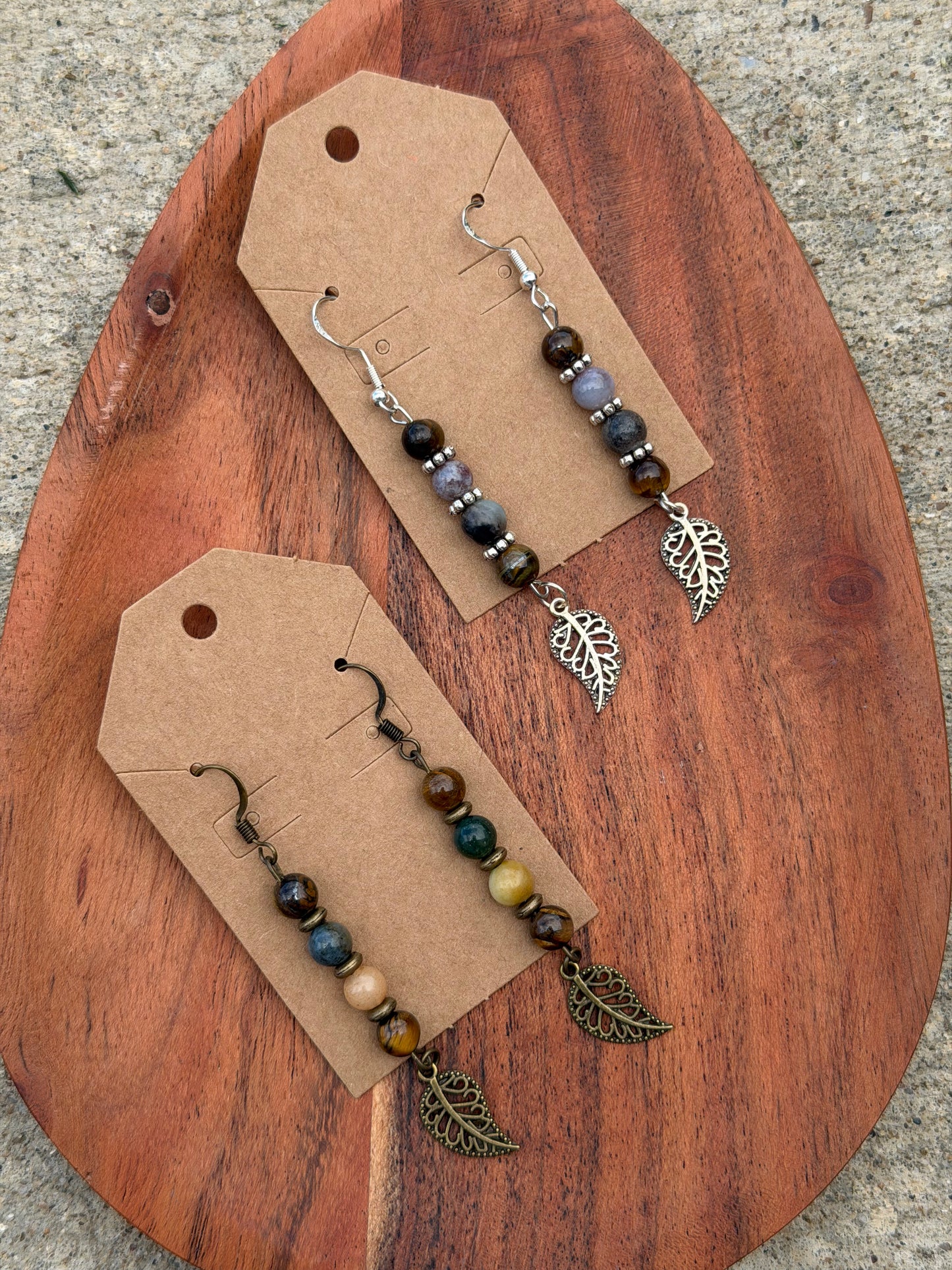 Earthy Leaf Crystal Dangle Earrings
