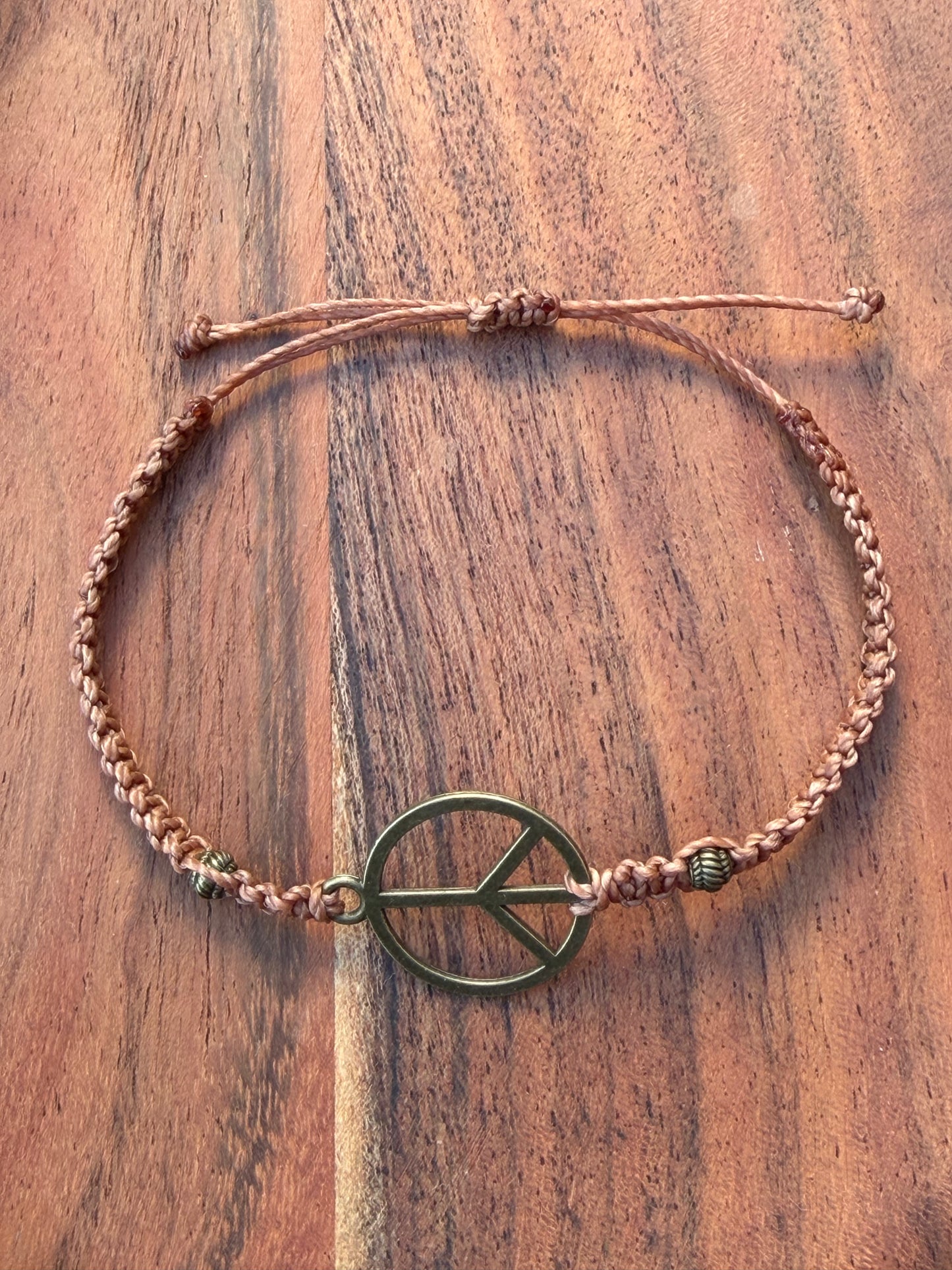 Hand-Knotted Rustic Peace Sign Bracelet