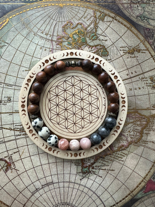 Mixed Crystal & Palisander Wood Stretch Bracelet