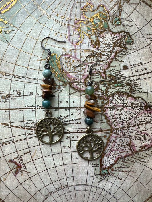 Earthy Tree of Life Crystal Chip Dangles