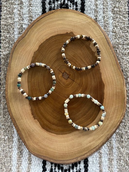 Coconut Shell Crystal Stretch Bracelet