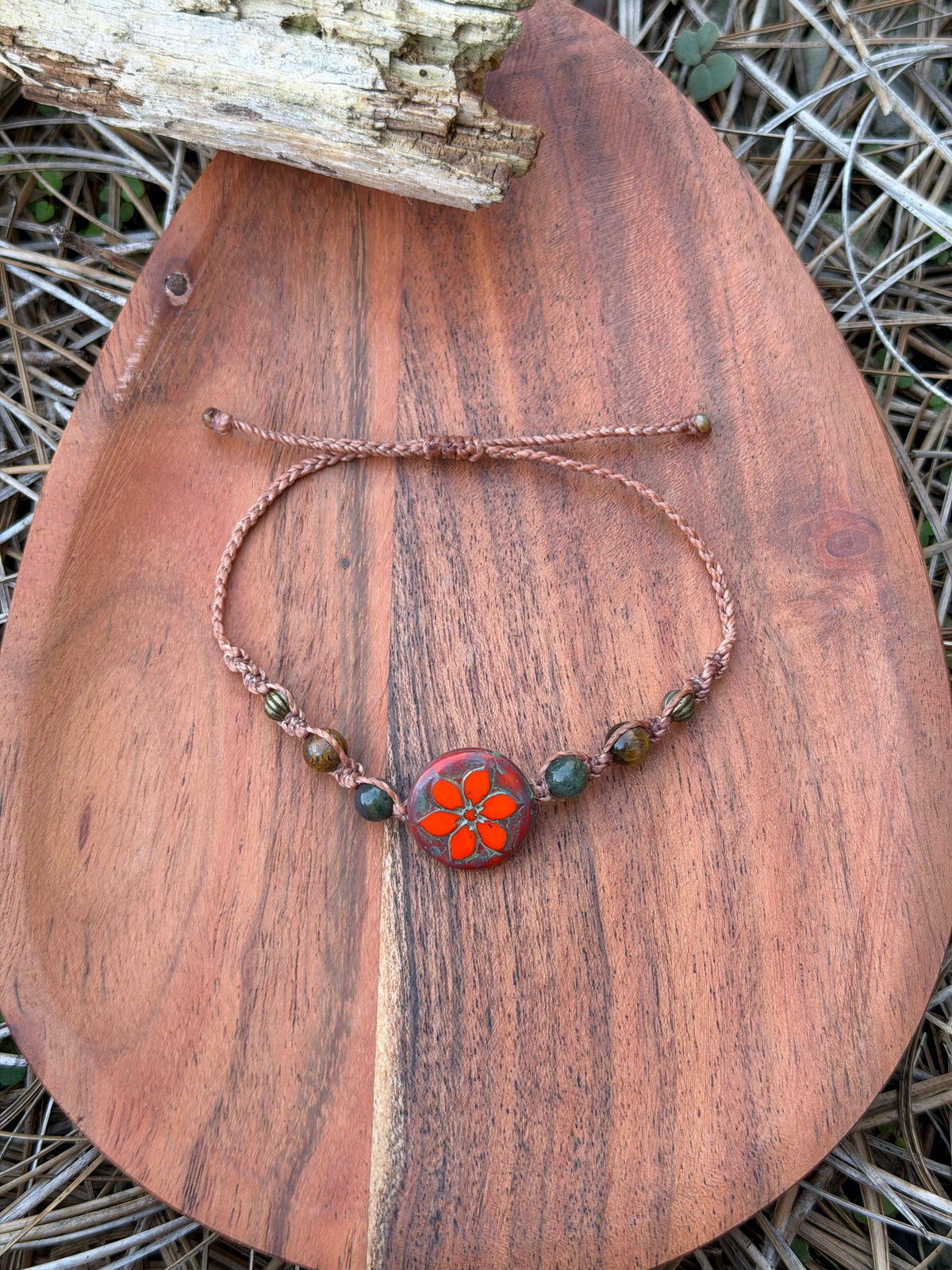 Hand-Knotted Czech Autumn Flower Bracelet