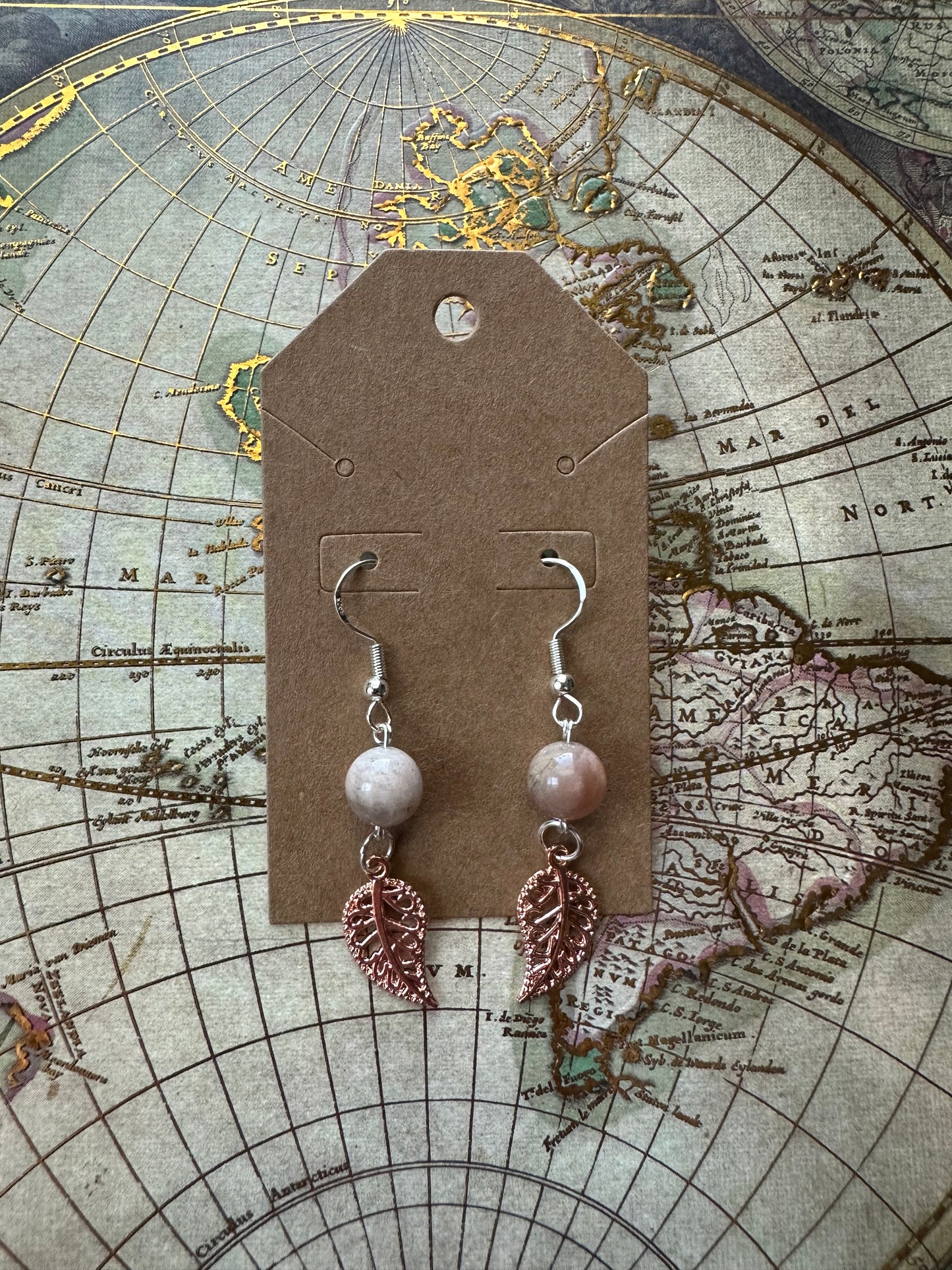 Sunstone Leaf Charm Earrings