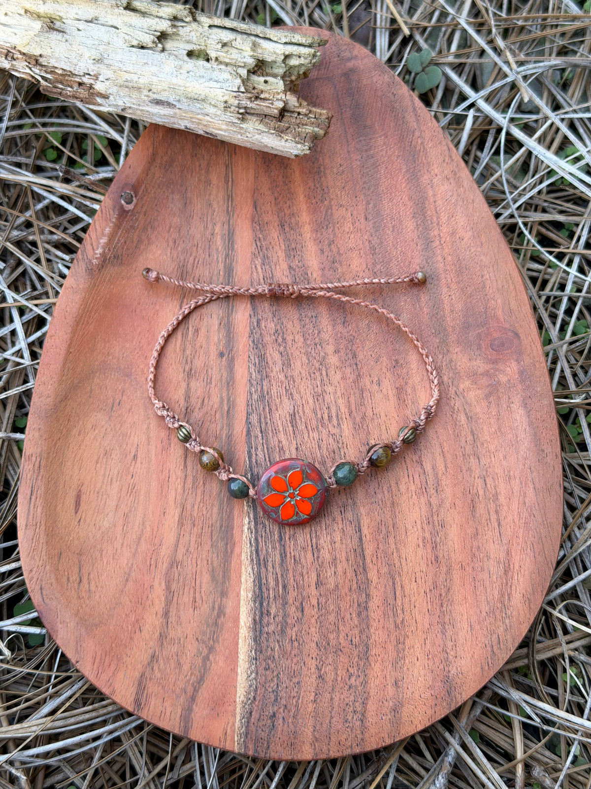 Hand-Knotted Czech Autumn Flower Bracelet