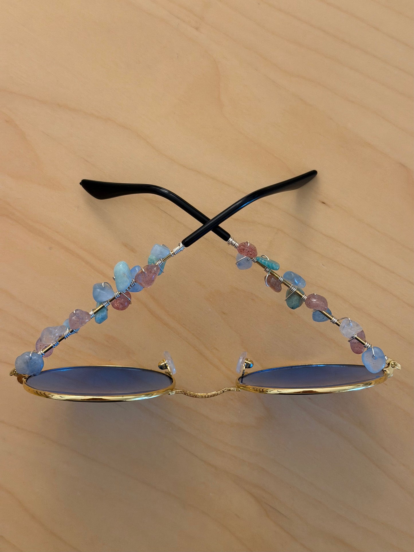 Blue Lens Crystal Hippie Glasses