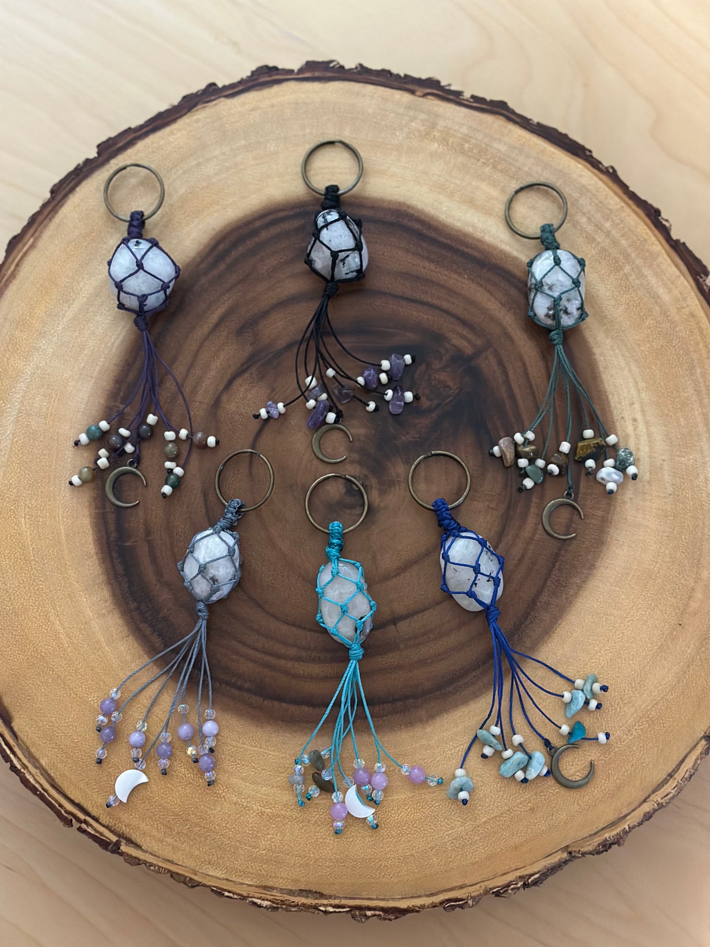 Hand-Knotted Moonstone Crystal Keychain (6 Options)