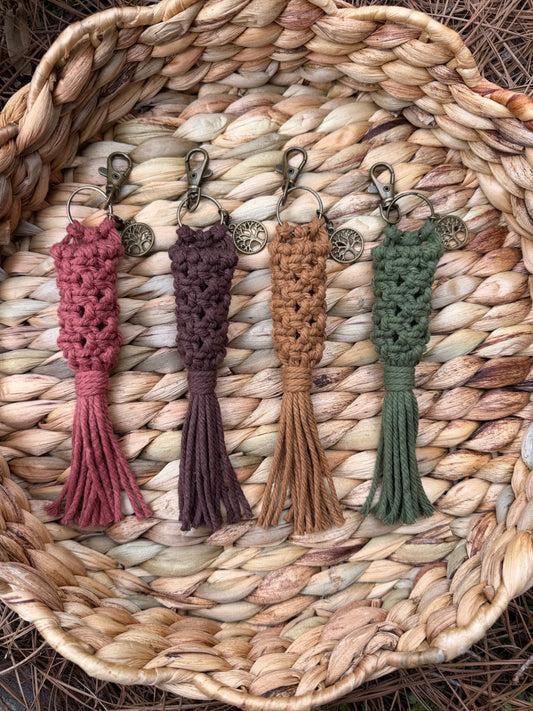 Earthy Macramé Tree of Life Chapstick Holder Clip Keychain (4 Options)