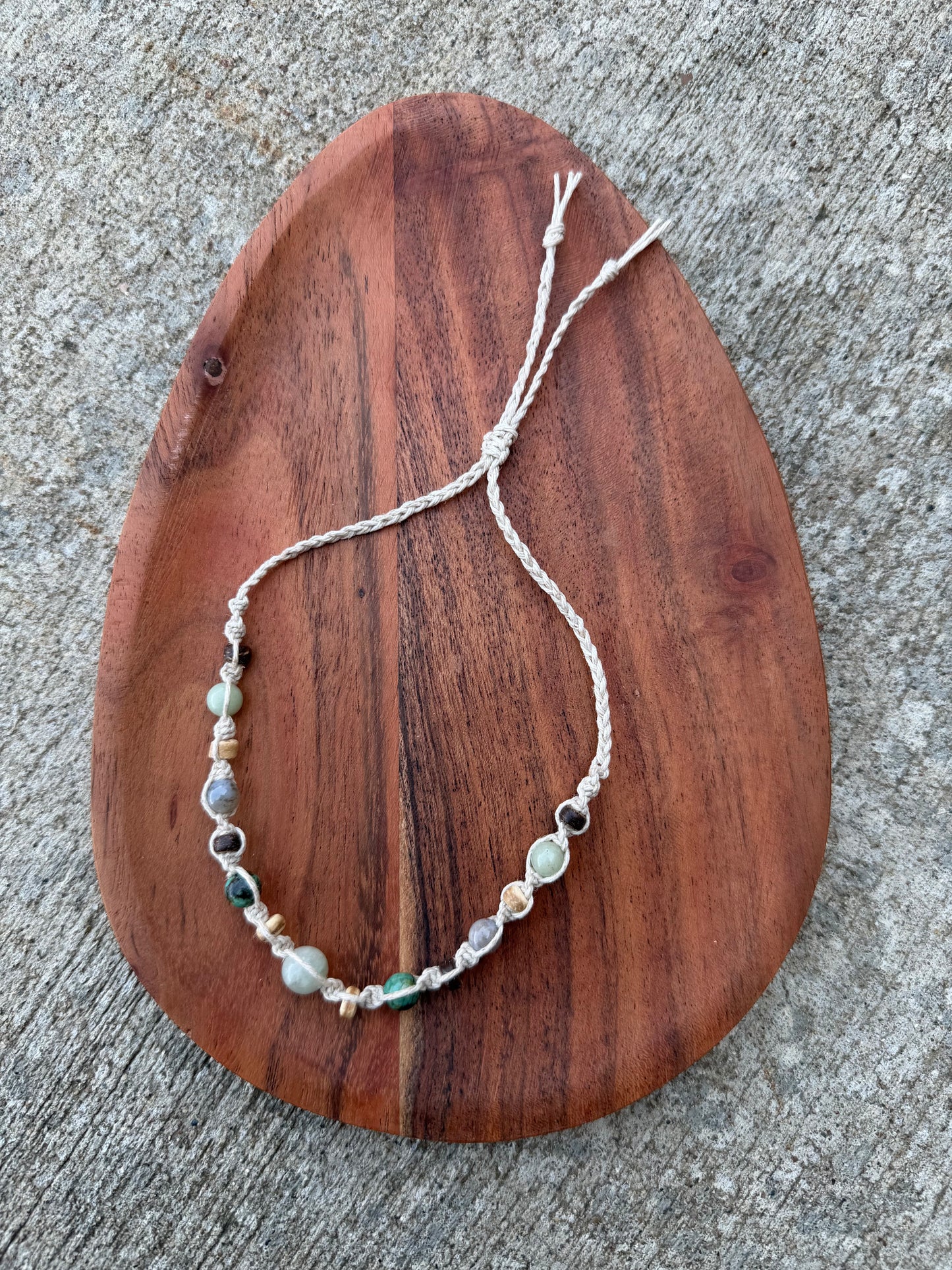 Amazonite Mixed Crystal Coconut Shell Hemp Anklet