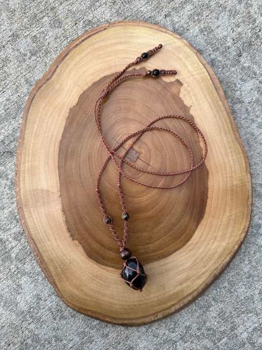 Hand-Knotted Obsidian Crystal Necklace