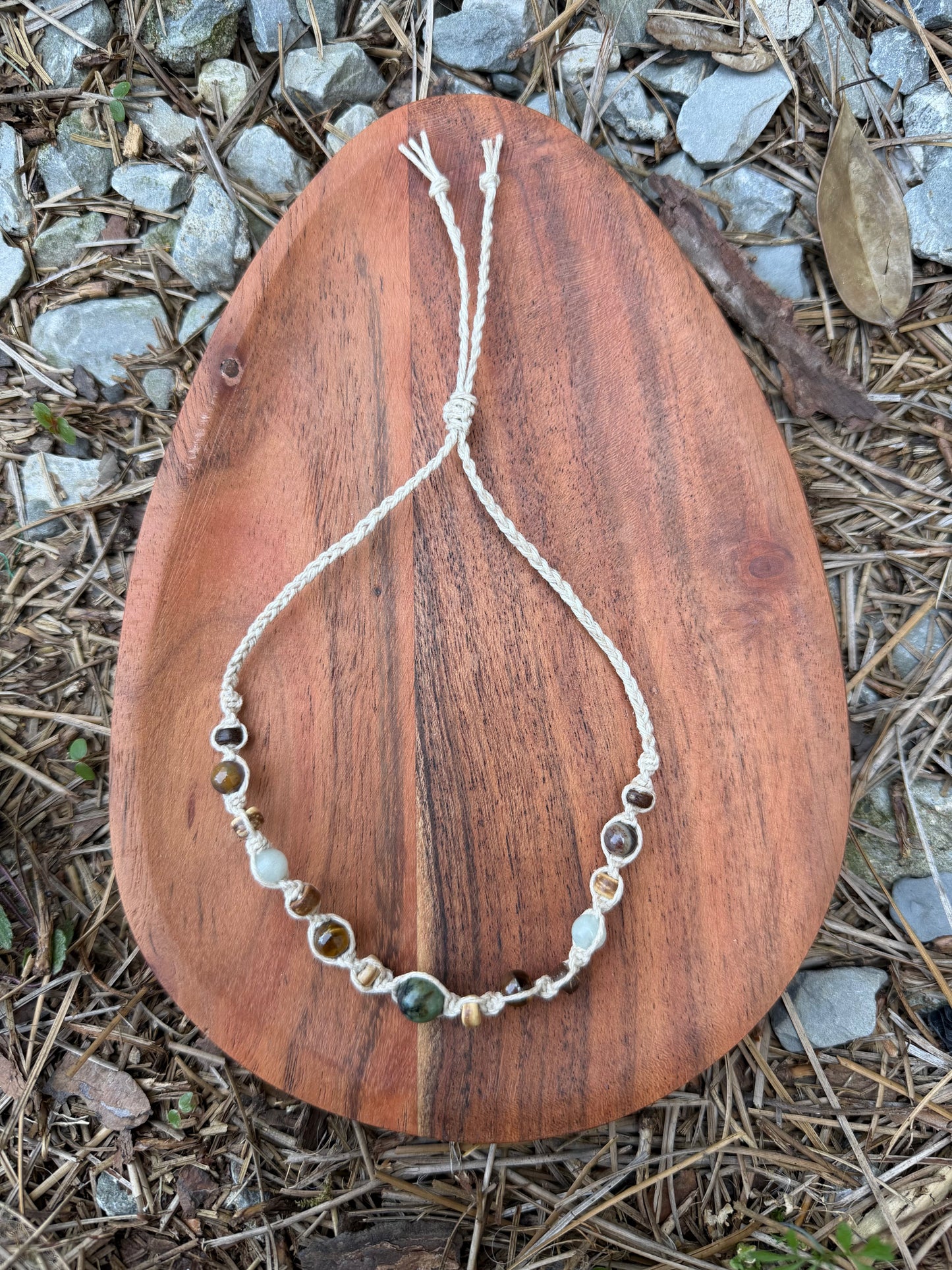 African Turquoise Jasper Mixed Crystal Coconut Shell Hemp Anklet