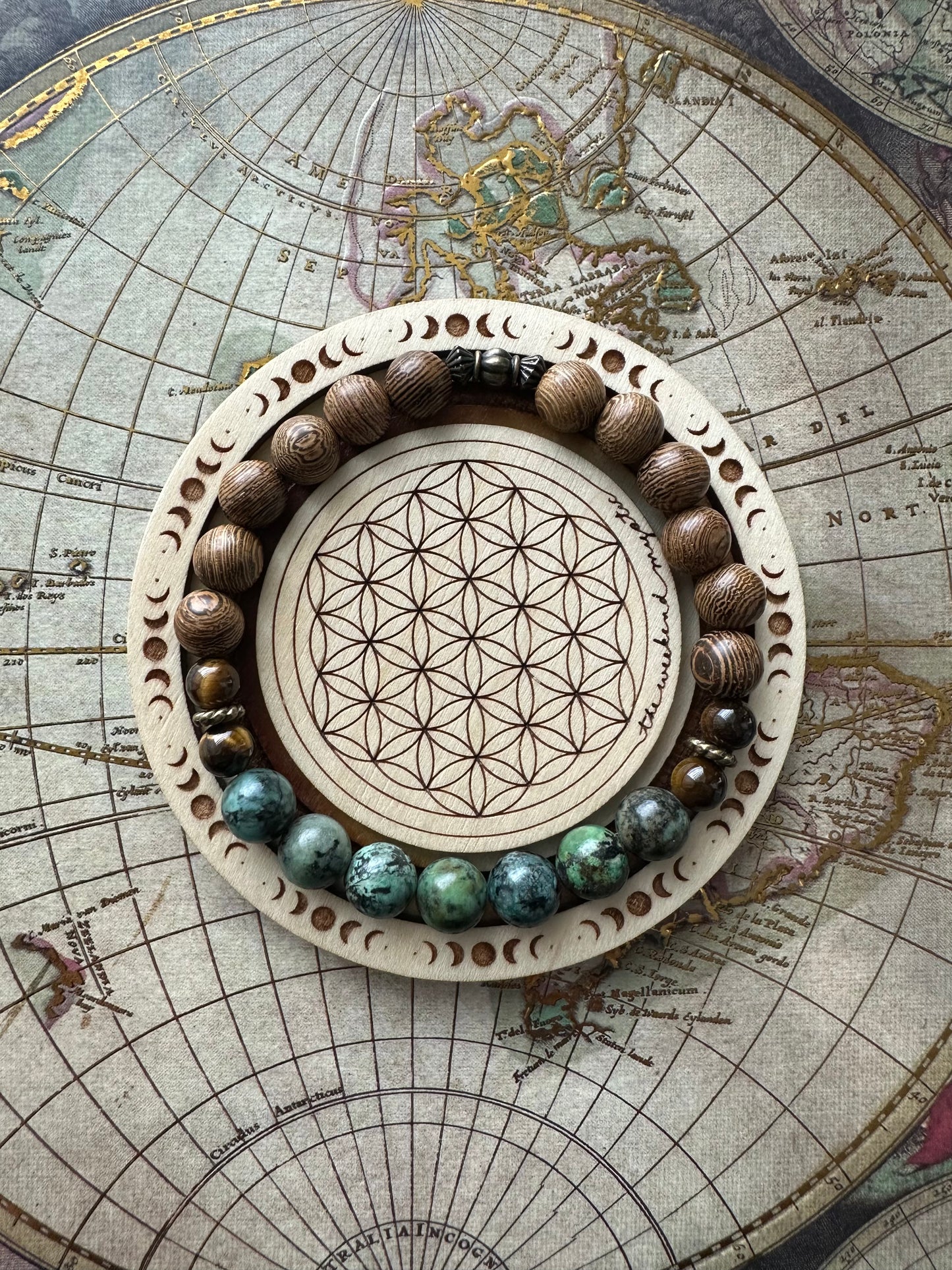 African Turqouise Jasper & Rose Wood Stretch Bracelet