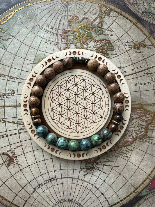 African Turqouise Jasper & Rose Wood Stretch Bracelet