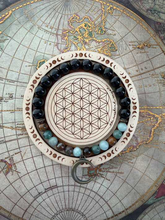 Bronze Cresent Moon Earthy Gypsy Stretch Bracelet