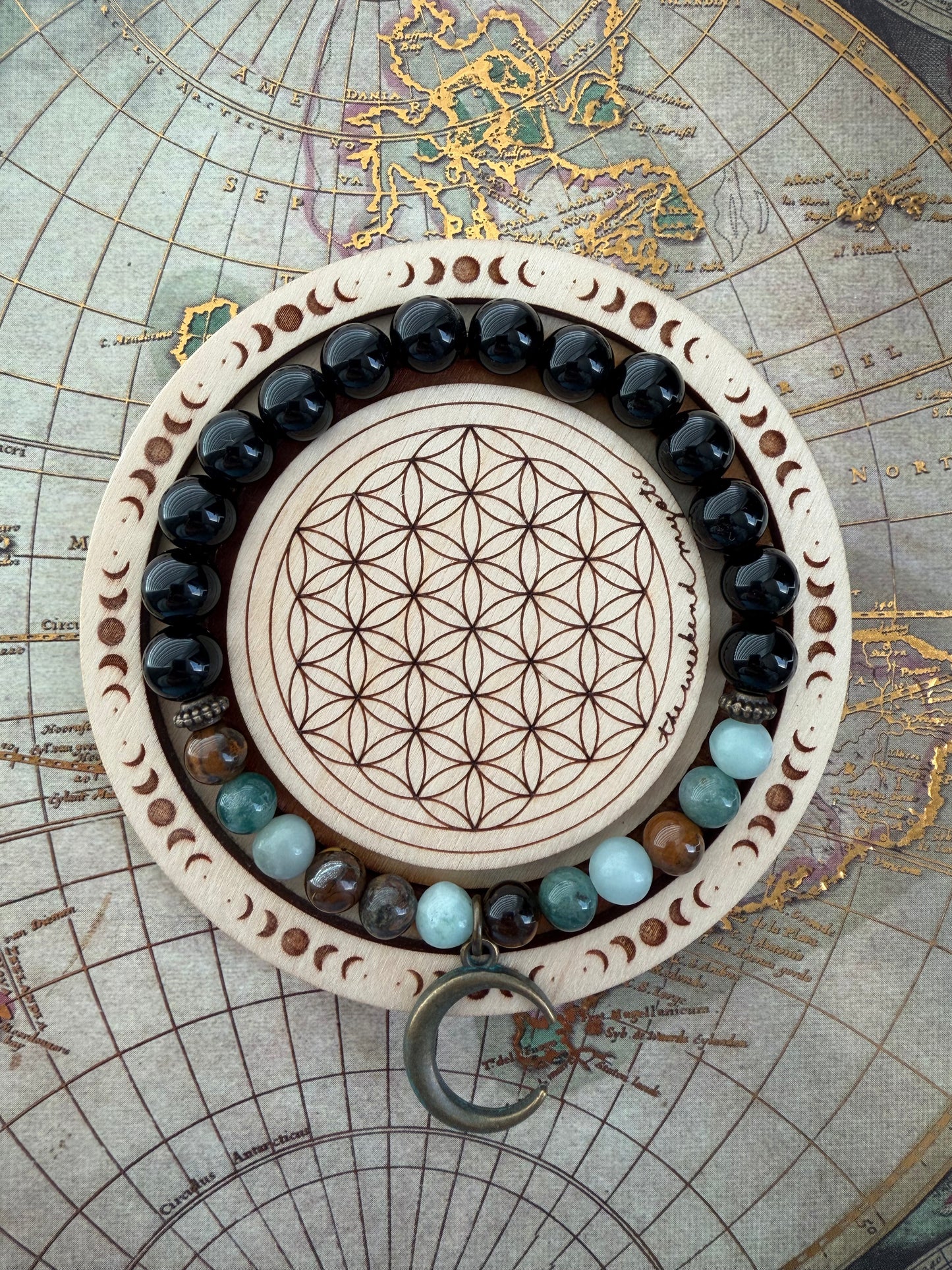 Bronze Cresent Moon Earthy Gypsy Stretch Bracelet