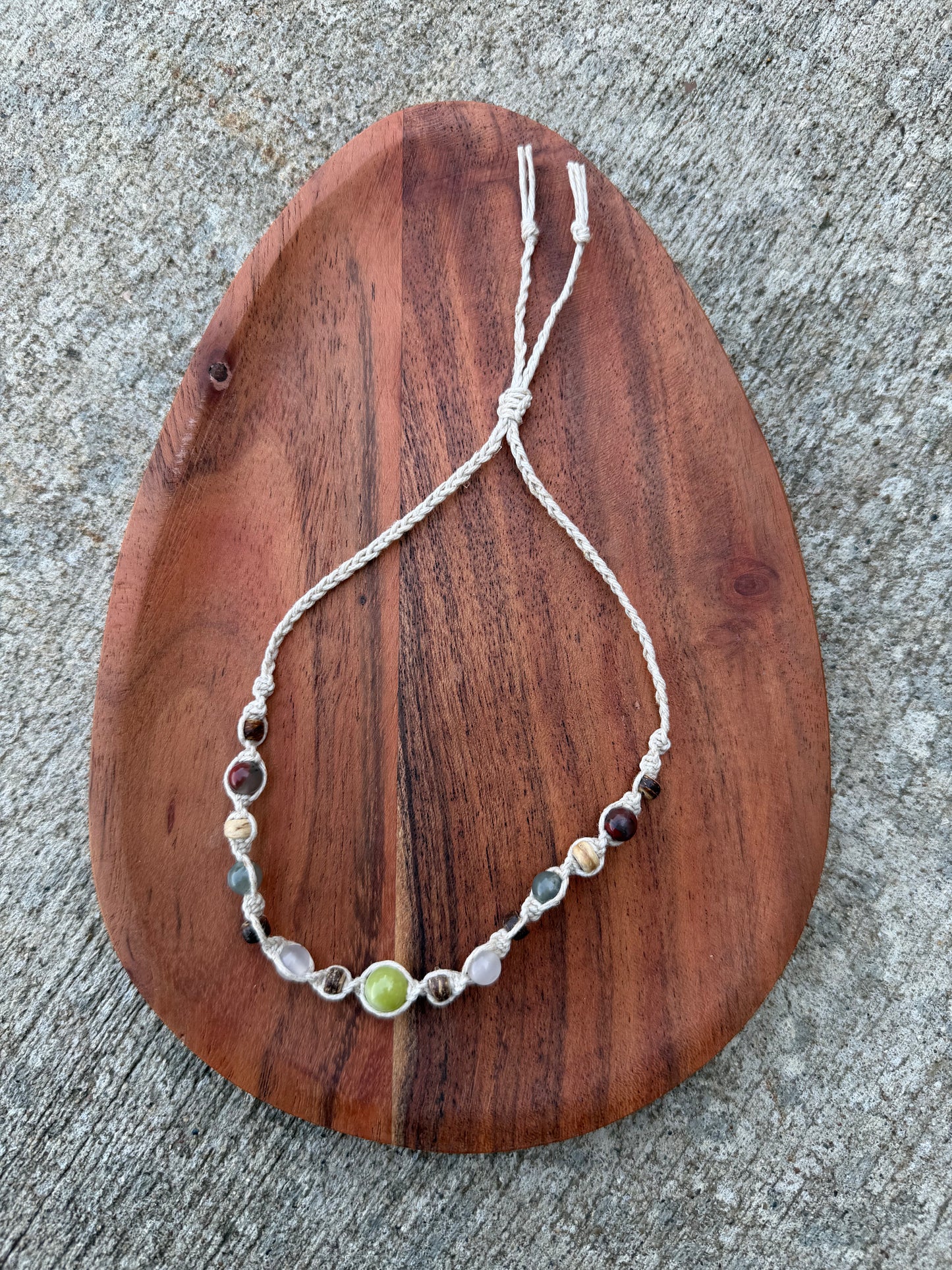 Green Jade Mixed Crystal Coconut Shell Hemp Anklet