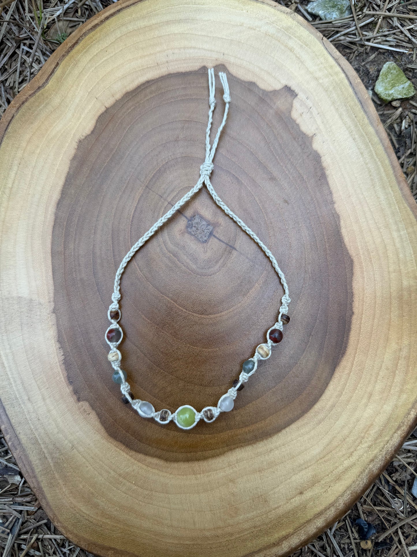 Green Jade Mixed Crystal Coconut Shell Hemp Anklet