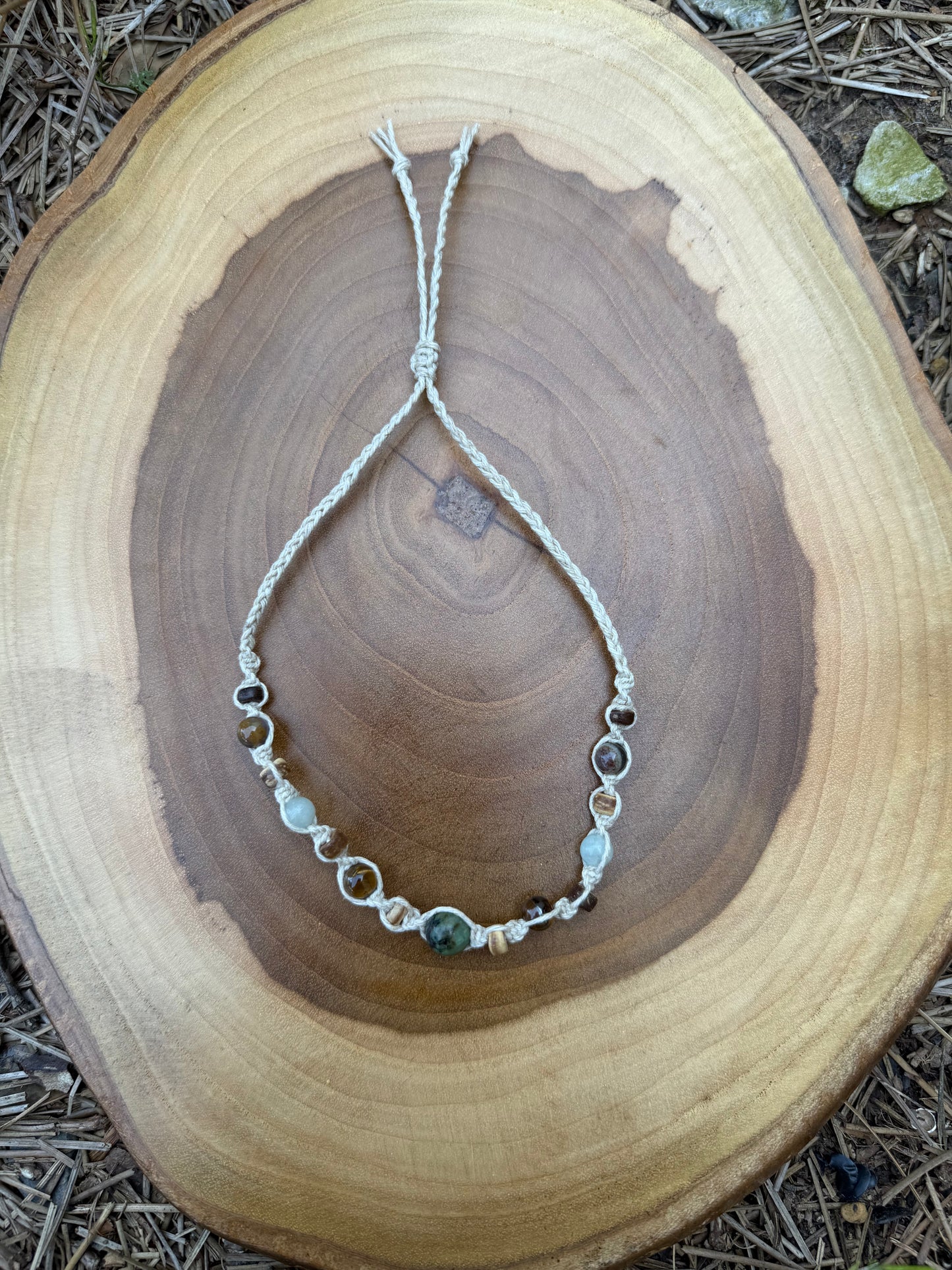 African Turquoise Jasper Mixed Crystal Coconut Shell Hemp Anklet