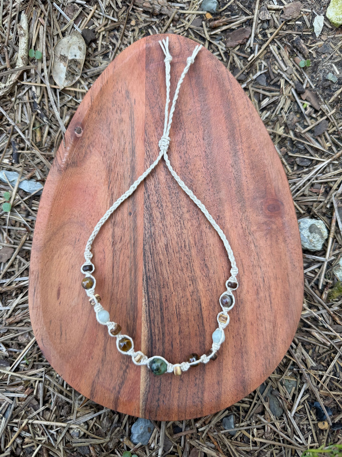 African Turquoise Jasper Mixed Crystal Coconut Shell Hemp Anklet