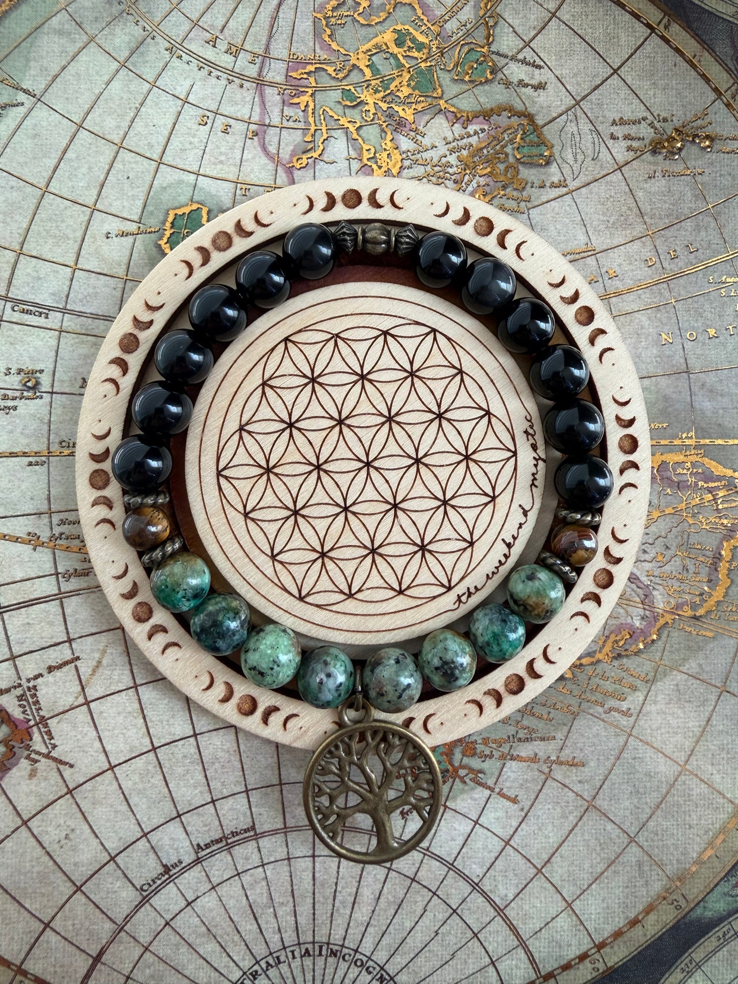 Gypsy Tree of Life Charm Stretch Bracelet- Original (in African Turquoise Jasper)