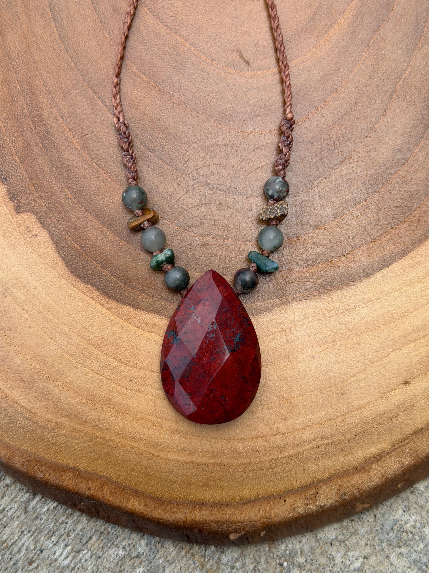 Hand-Knotted Brecciated Jasper Crystal Necklace