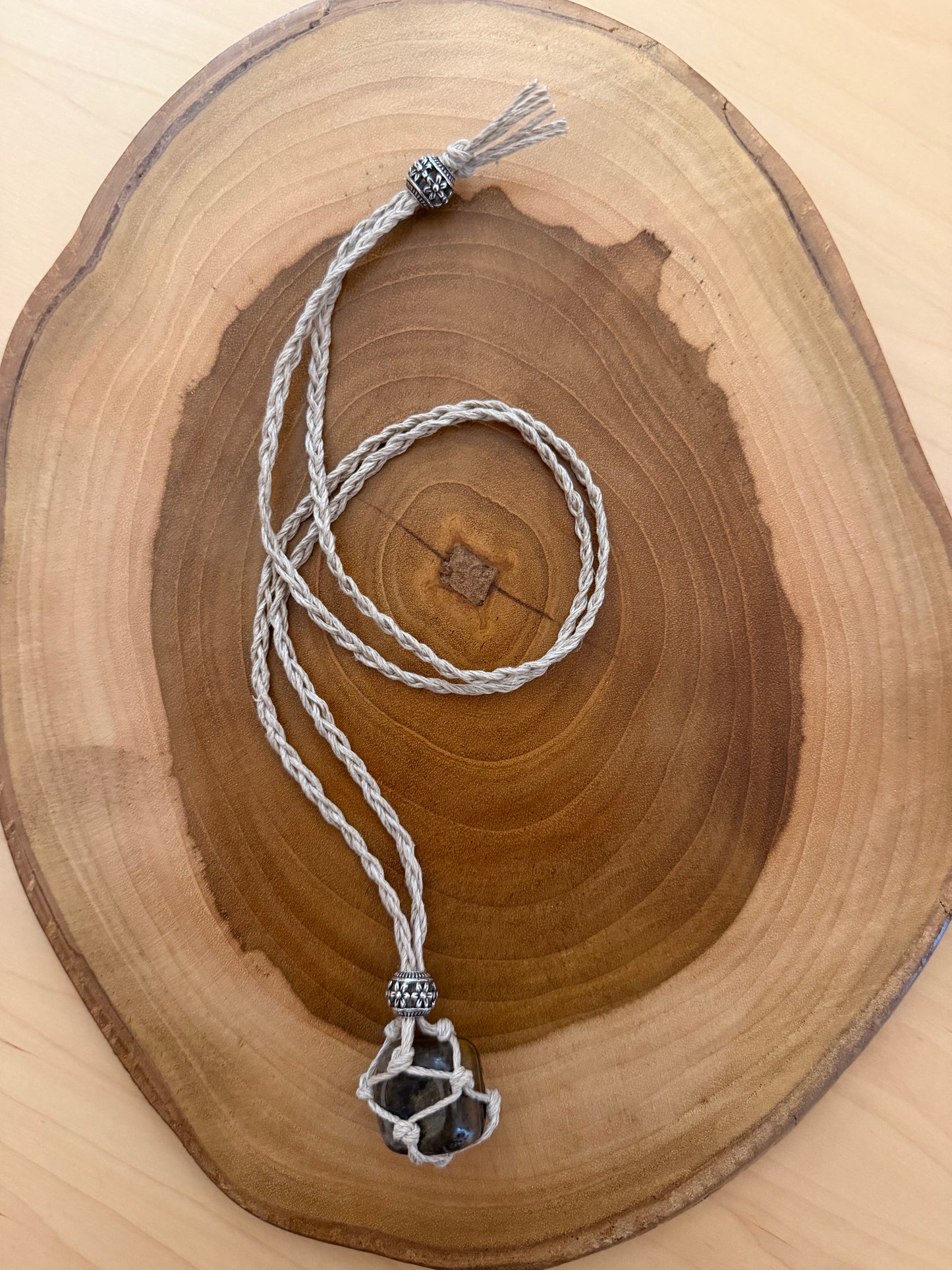 Interchangeable Hemp Crystal Necklace with Tiger Eye Tumble
