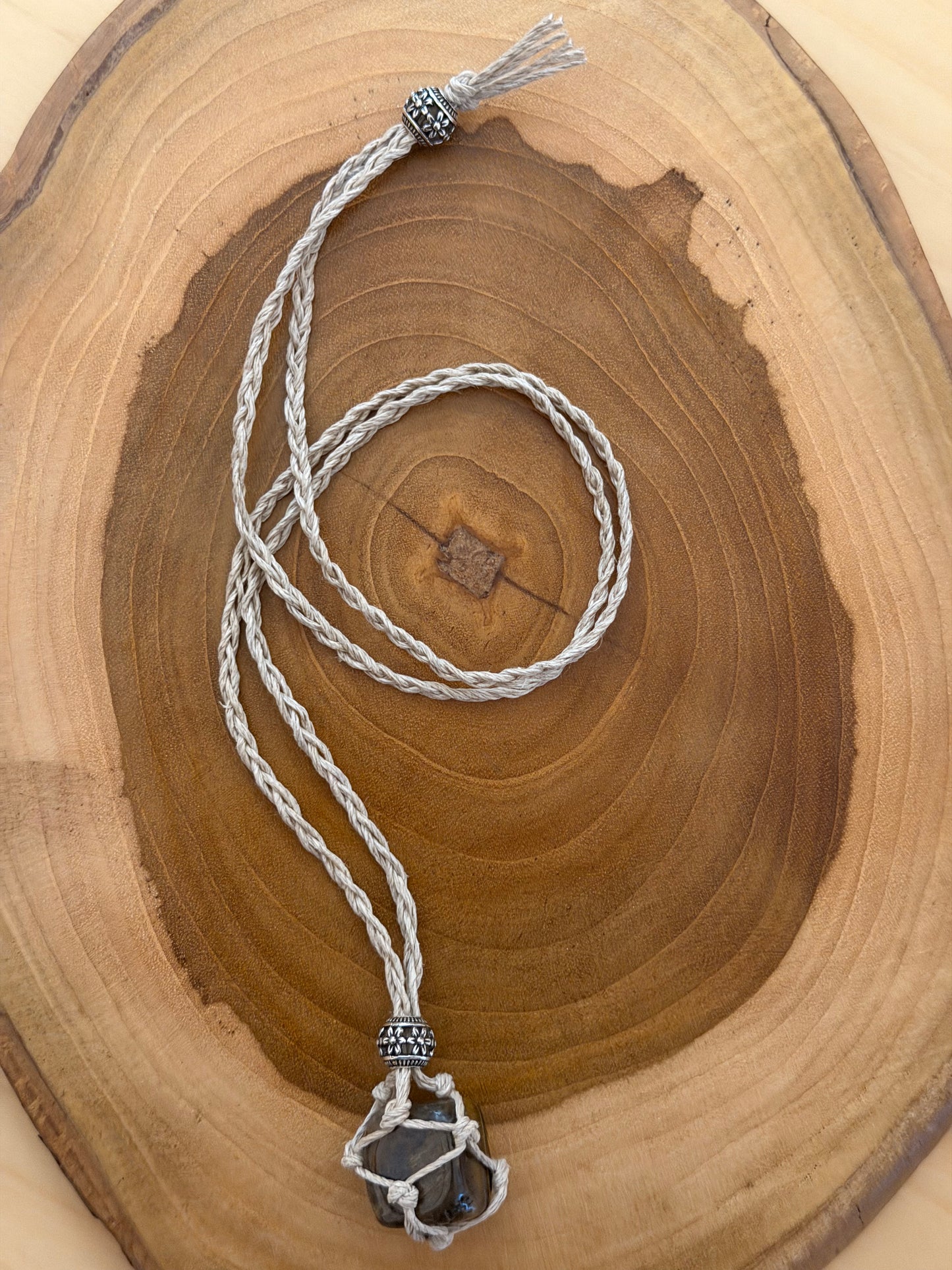 Interchangeable Hemp Crystal Necklace with Tiger Eye Tumble