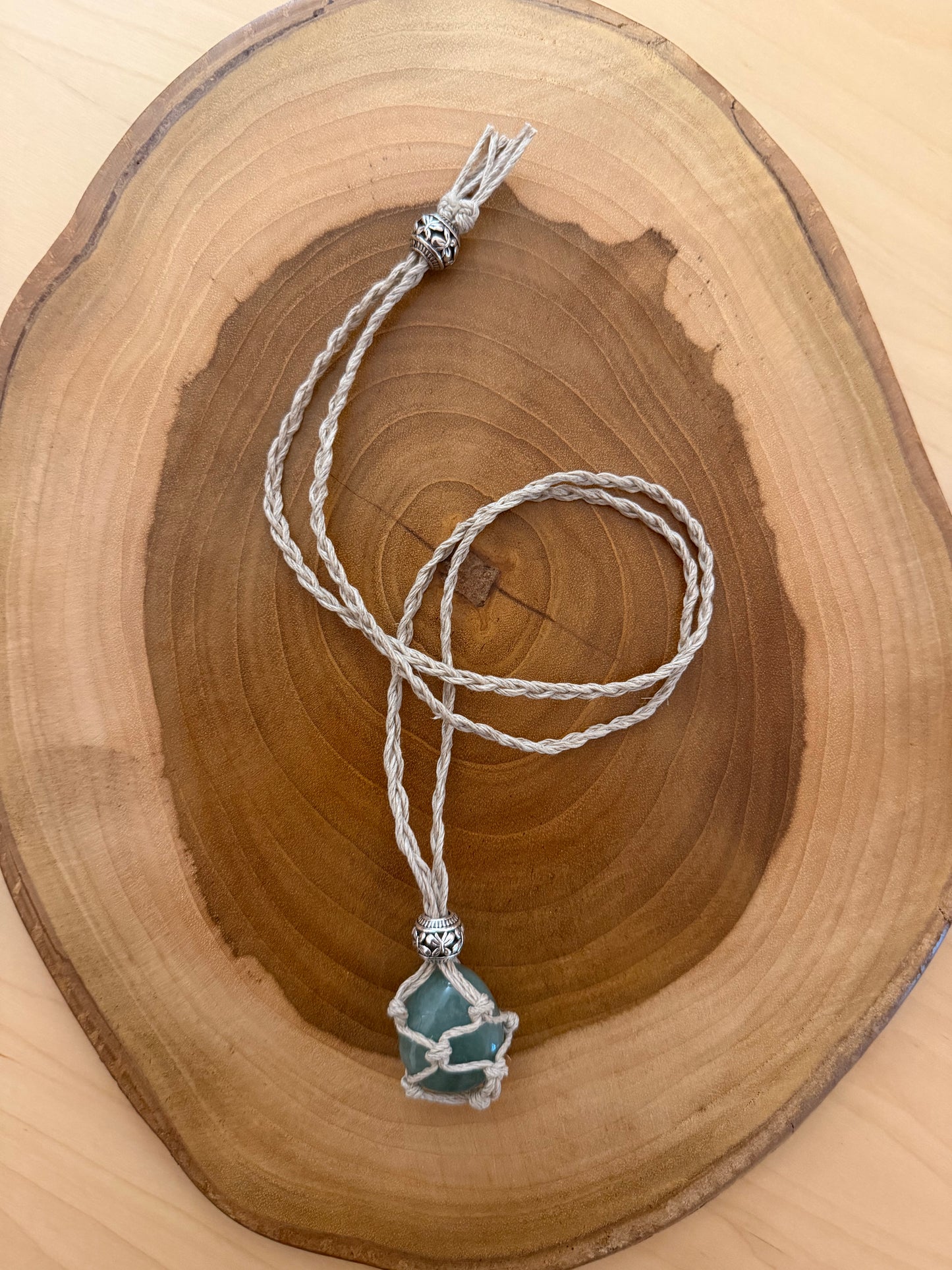 Interchangeable Hemp Crystal Necklace  with Green Aventurine Tumble